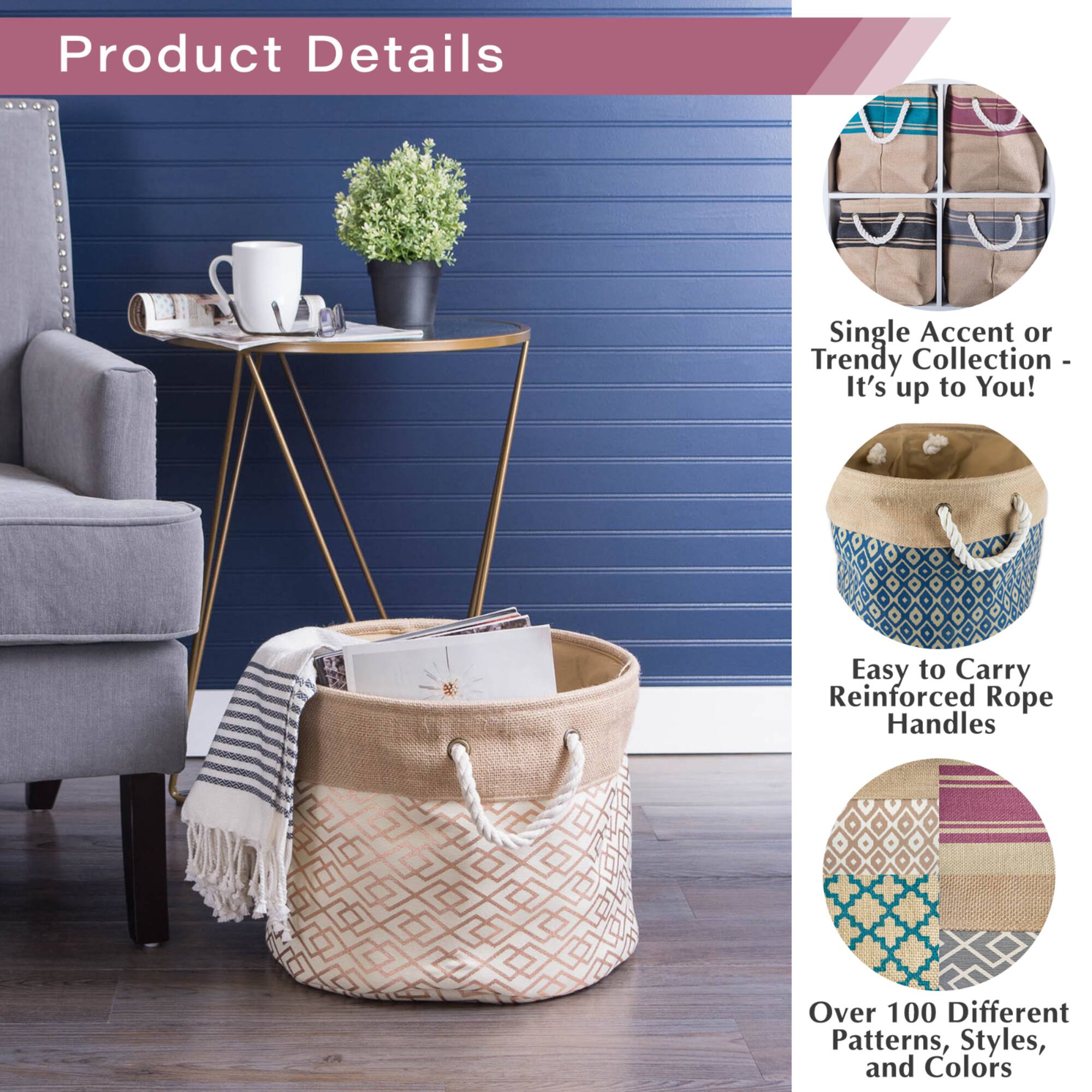 Small Aqua Burlap Diamond Round Bin